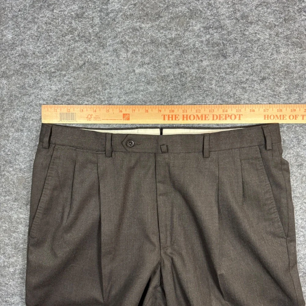 Ermenegildo Zegna Double Pleated Dress Pants Mens 36x29 Wool Brown Cuffed Hem
